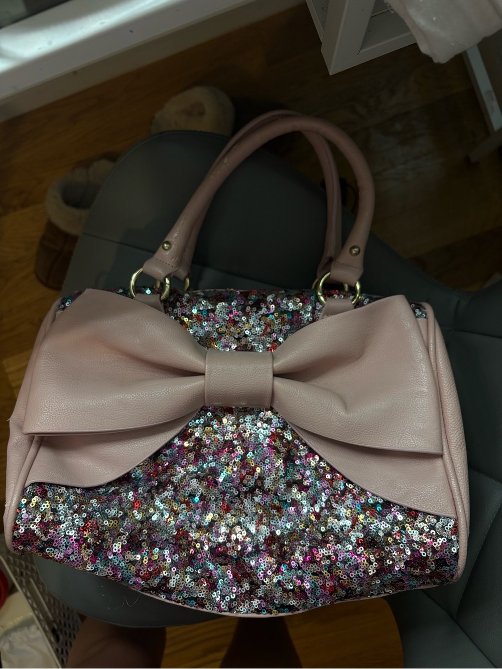 Betsey Johnson Pink Bow Sequin Satchel